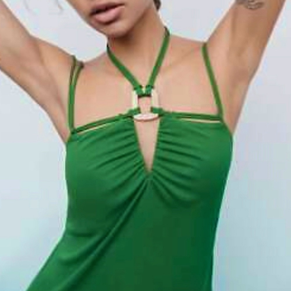 Zara Green Halter Dress with Ties